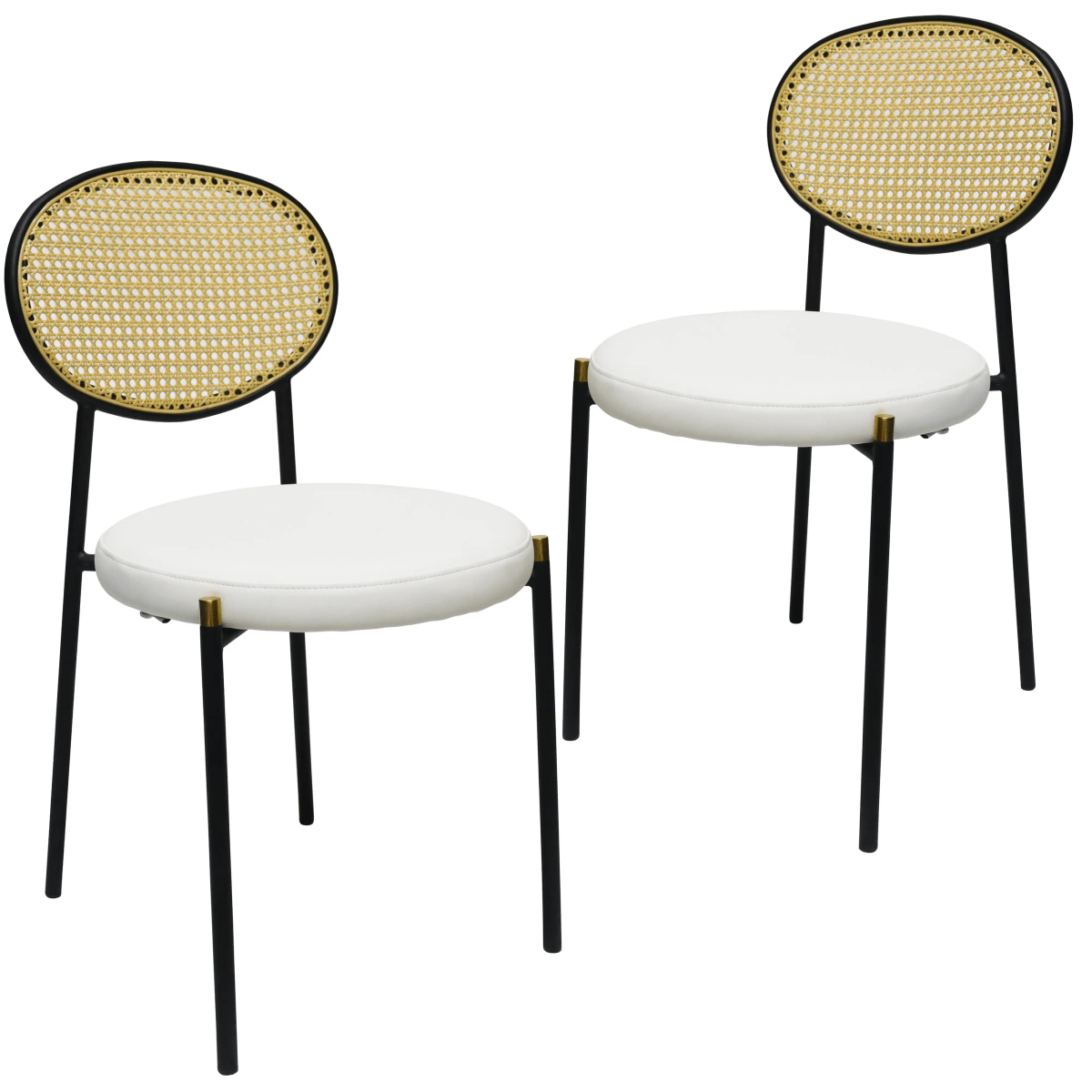 LeisureMod Euston Modern Wicker Dining Chair with Velvet/Leather Round Seat Set of 2