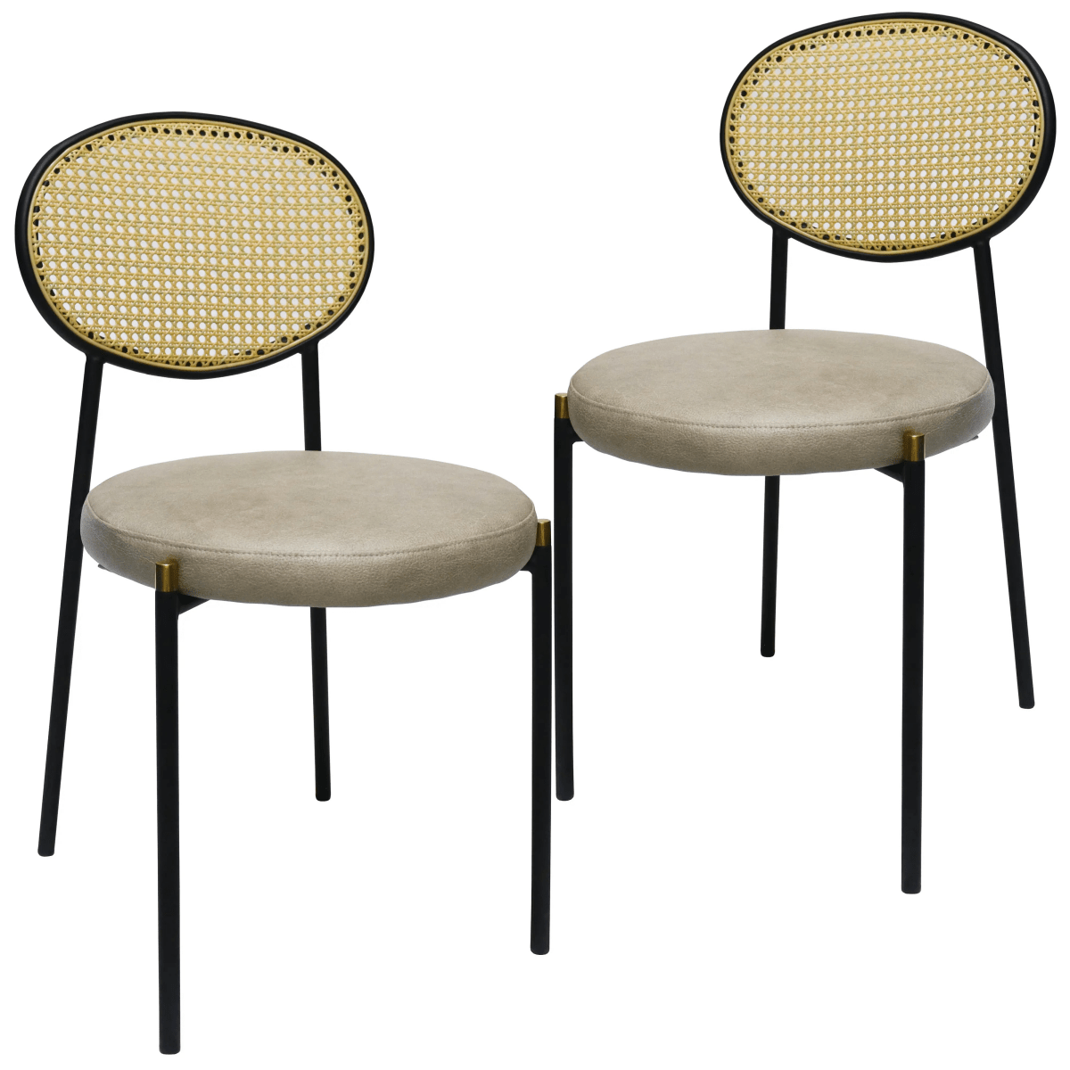 LeisureMod Euston Modern Wicker Dining Chair with Velvet/Leather Round Seat Set of 2
