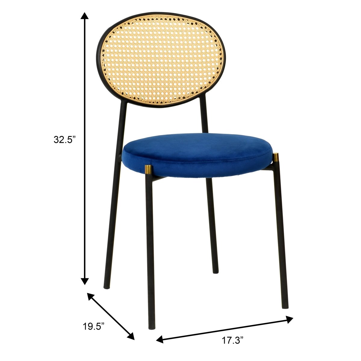 LeisureMod Euston Modern Wicker Dining Chair with Velvet/Leather Round Seat Set of 2