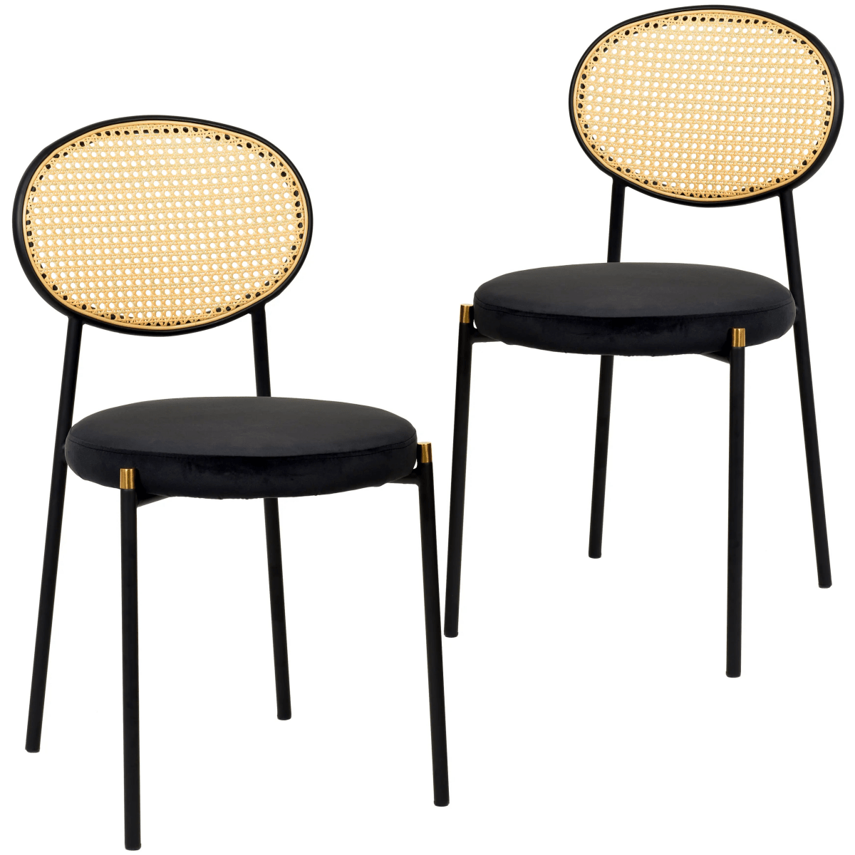 LeisureMod Euston Modern Wicker Dining Chair with Velvet/Leather Round Seat Set of 2