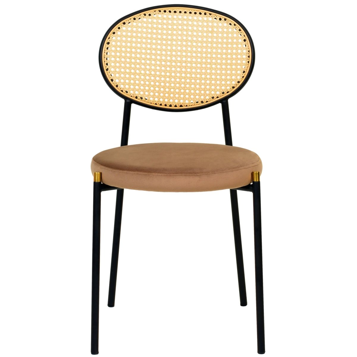 LeisureMod Euston Modern Wicker Dining Chair with Velvet/Leather Round Seat Set of 2