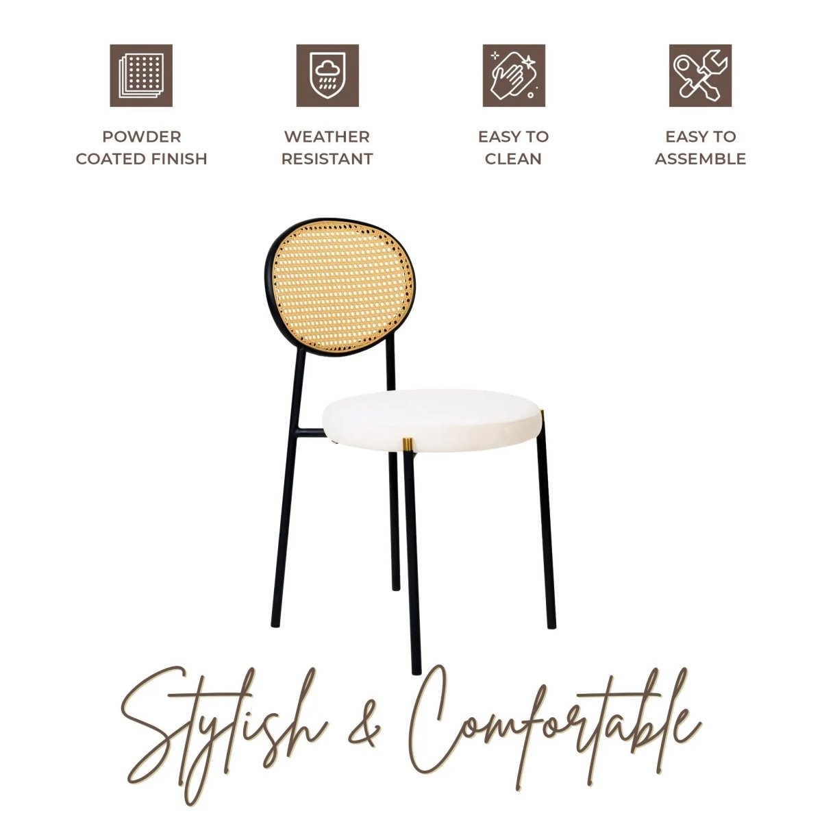 LeisureMod Euston Modern Wicker Dining Chair with Velvet/Leather Round Seat Set of 2