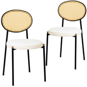 LeisureMod Euston Modern Wicker Dining Chair with Velvet/Leather Round Seat Set of 2
