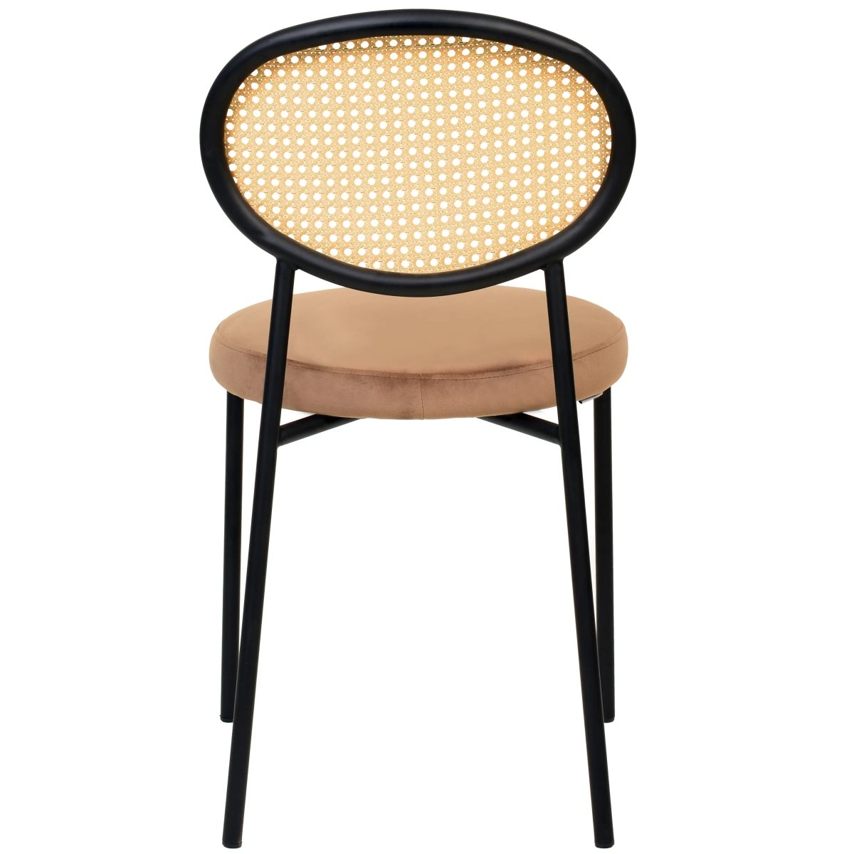 LeisureMod Euston Modern Wicker Dining Chair with Velvet/Leather Round Seat Set of 2