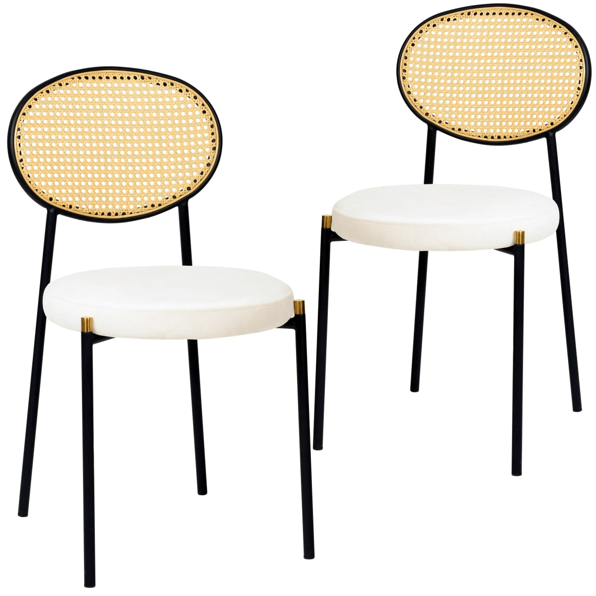 LeisureMod Euston Modern Wicker Dining Chair with Velvet/Leather Round Seat Set of 2
