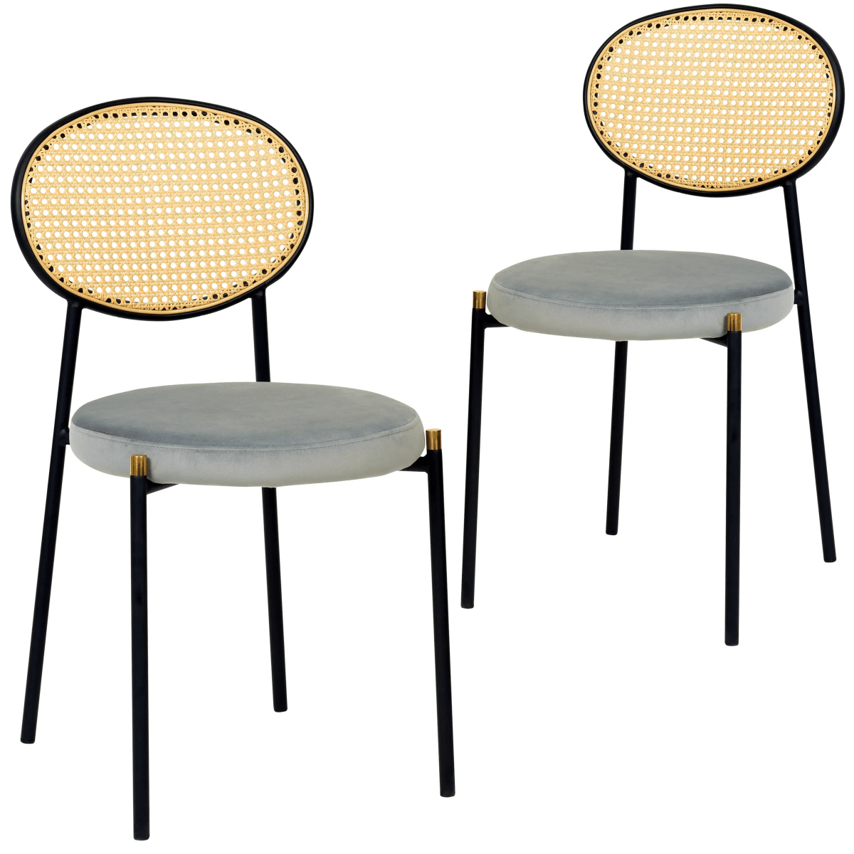 LeisureMod Euston Modern Wicker Dining Chair with Velvet/Leather Round Seat Set of 2