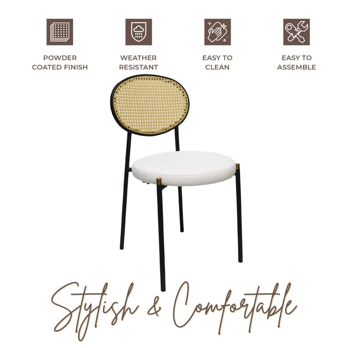 LeisureMod Euston Modern Wicker Dining Chair with Velvet/Leather Round Seat Set of 2