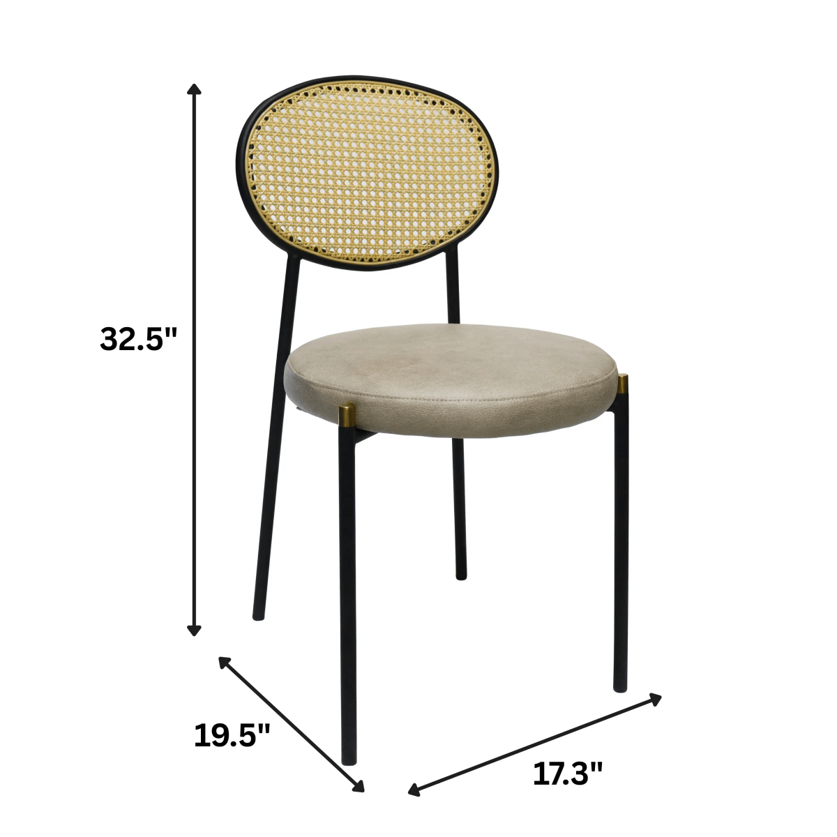 LeisureMod Euston Modern Wicker Dining Chair with Velvet/Leather Round Seat Set of 2