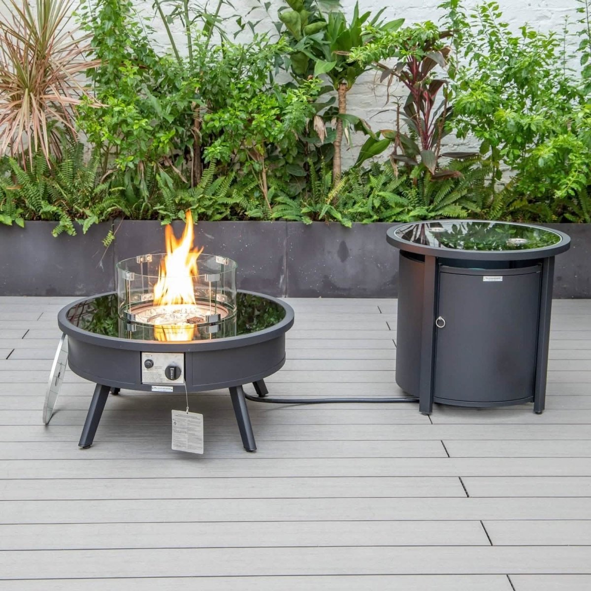 Walbrooke Outdoor Patio Round Fire Pit and Tank Holder Black Fire Pits Leisuremod
