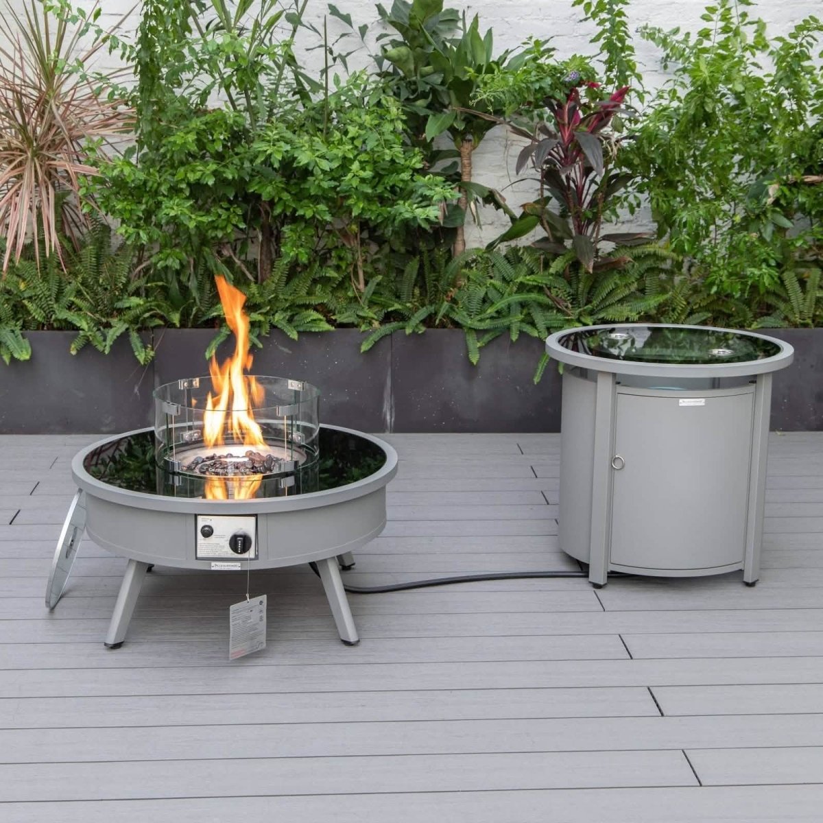 Walbrooke Outdoor Patio Round Fire Pit and Tank Holder Grey Fire Pits Leisuremod