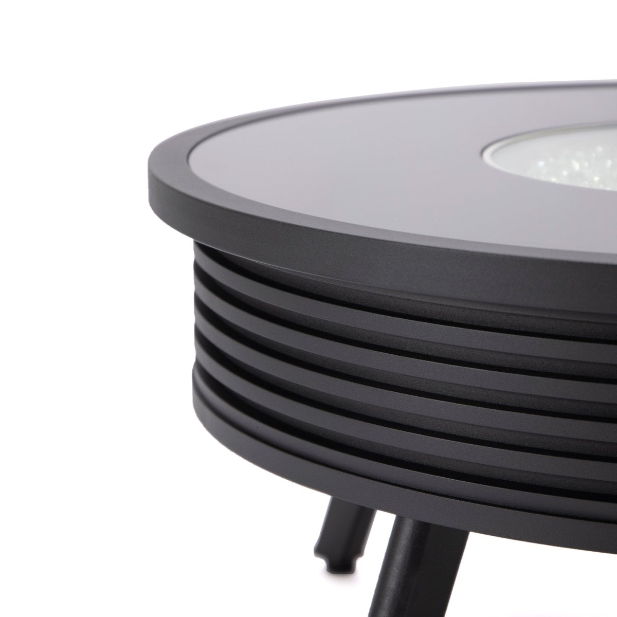 Walbrooke Modern Outdoor Round Fire Pit Table with Powder-Coated Aliuminum Frame and Slats/Non Slats Design Slats Black Fire Pits Leisuremod