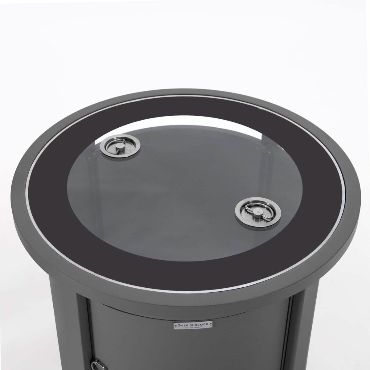 Walbrooke Modern Round Tank Holder Table with Tempered Glass Top and Powder Coated Aluminum Slats/Non Slats Design Non Slats White Fire Pits Leisuremod