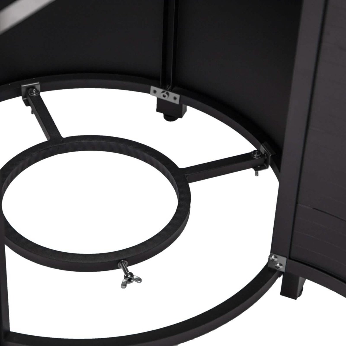 Walbrooke Modern Round Tank Holder Table with Tempered Glass Top and Powder Coated Aluminum Slats/Non Slats Design Non Slats Black Fire Pits Leisuremod