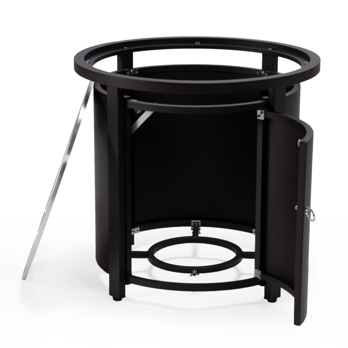 Walbrooke Modern Round Tank Holder Table with Tempered Glass Top and Powder Coated Aluminum Slats/Non Slats Design Non Slats Black Fire Pits Leisuremod