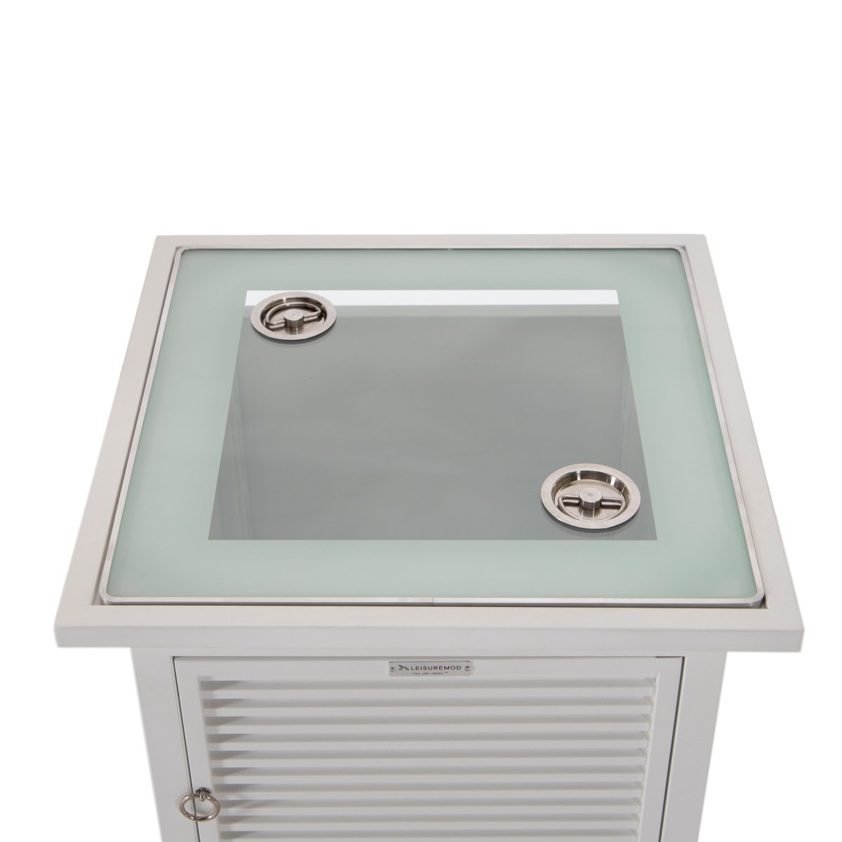 Walbrooke Modern Square Tank Holder Table with Tempered Glass Top and Powder Coated Aluminum Slats/Non Slats Design Slats White Fire Pits Leisuremod