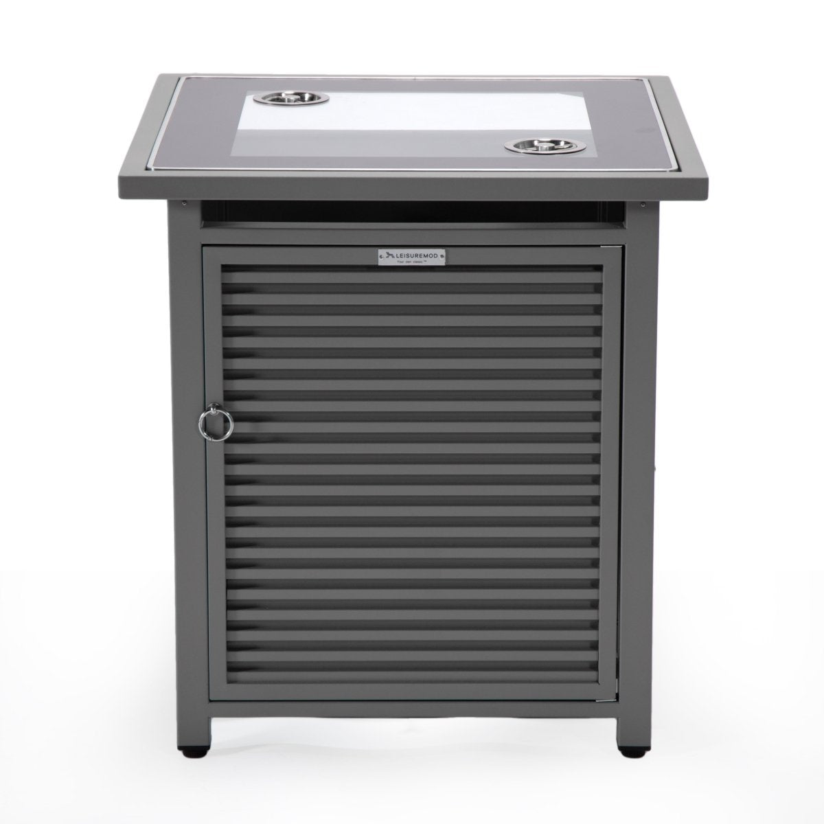 Walbrooke Modern Square Tank Holder Table with Tempered Glass Top and Powder Coated Aluminum Slats/Non Slats Design Slats Grey Fire Pits Leisuremod