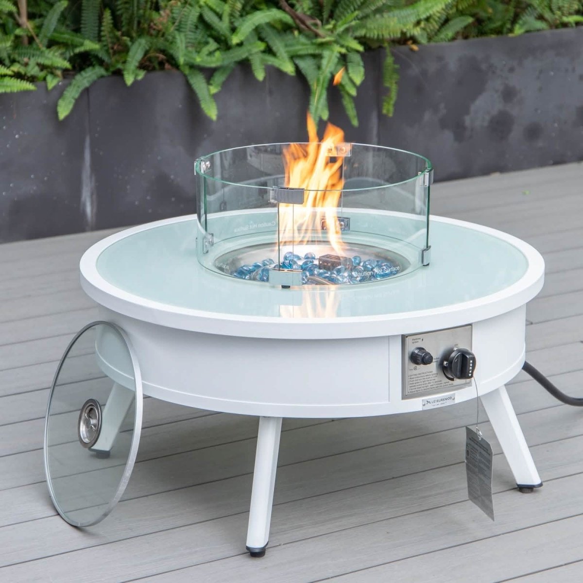 Walbrooke Outdoor Patio Round Fire Pit and Tank Holder White Fire Pits Leisuremod