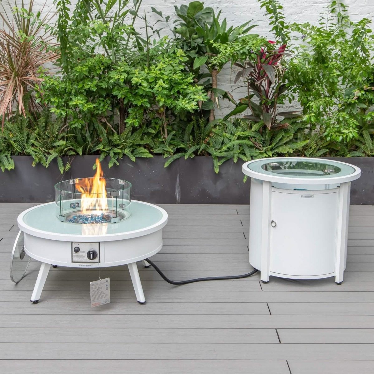 Walbrooke Outdoor Patio Round Fire Pit and Tank Holder White Fire Pits Leisuremod
