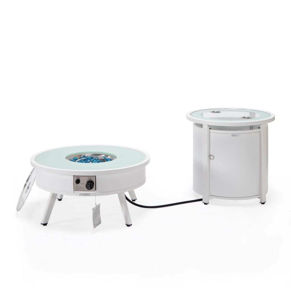 Walbrooke Outdoor Patio Round Fire Pit and Tank Holder White Fire Pits Leisuremod