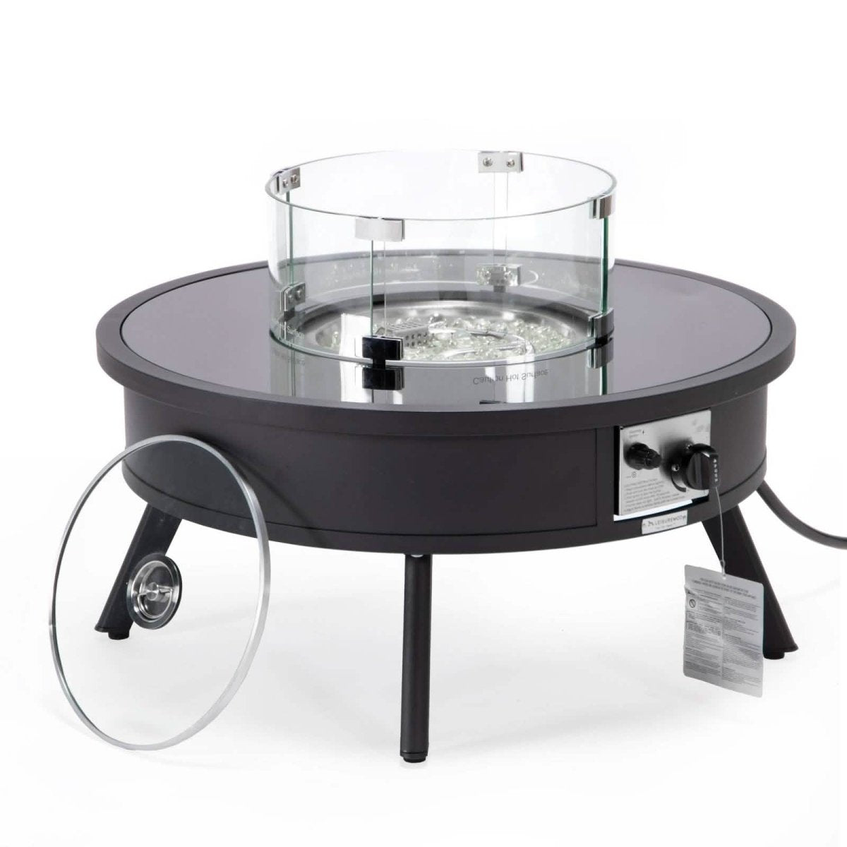 Walbrooke Outdoor Patio Round Fire Pit and Tank Holder Black Fire Pits Leisuremod