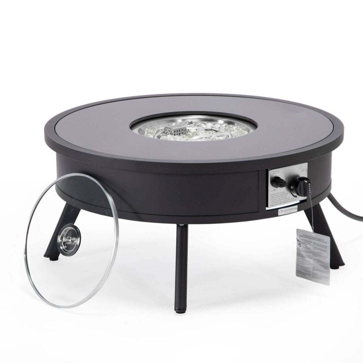Walbrooke Outdoor Patio Round Fire Pit and Tank Holder Black Fire Pits Leisuremod