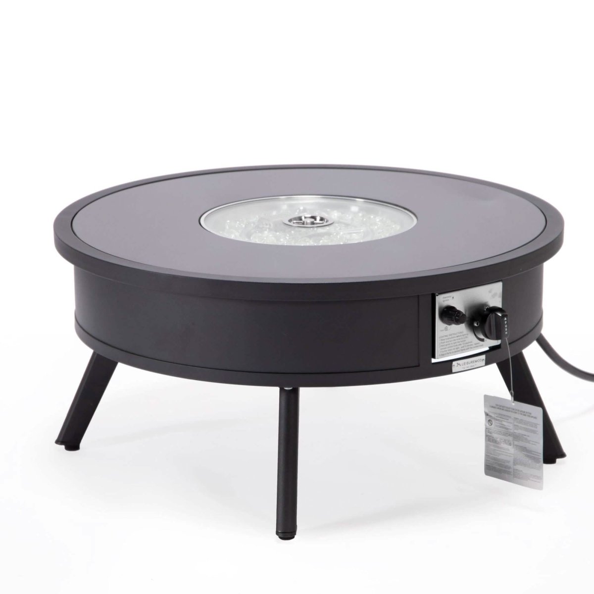 Walbrooke Outdoor Patio Round Fire Pit and Tank Holder Black Fire Pits Leisuremod
