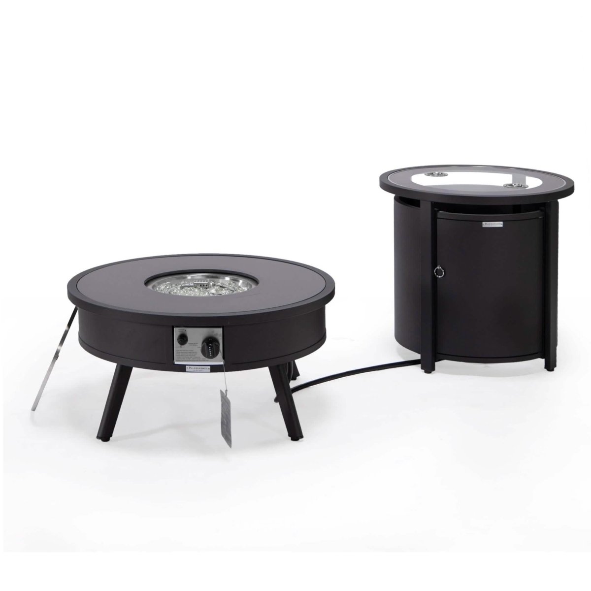 Walbrooke Outdoor Patio Round Fire Pit and Tank Holder Black Fire Pits Leisuremod