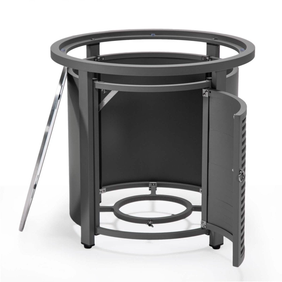 Walbrooke Outdoor Patio Round Fire Pit and Tank Holder with Slats Design White Fire Pits Leisuremod