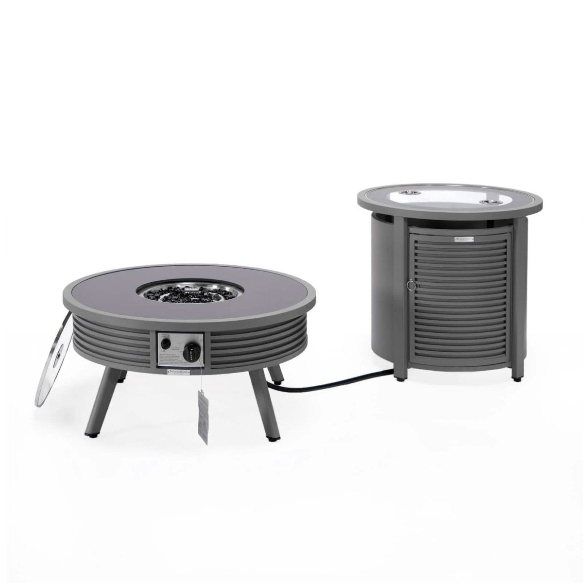 Walbrooke Outdoor Patio Round Fire Pit and Tank Holder with Slats Design White Fire Pits Leisuremod