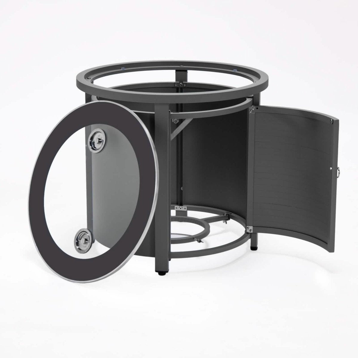 Walbrooke Outdoor Patio Round Fire Pit and Tank Holder with Slats Design White Fire Pits Leisuremod