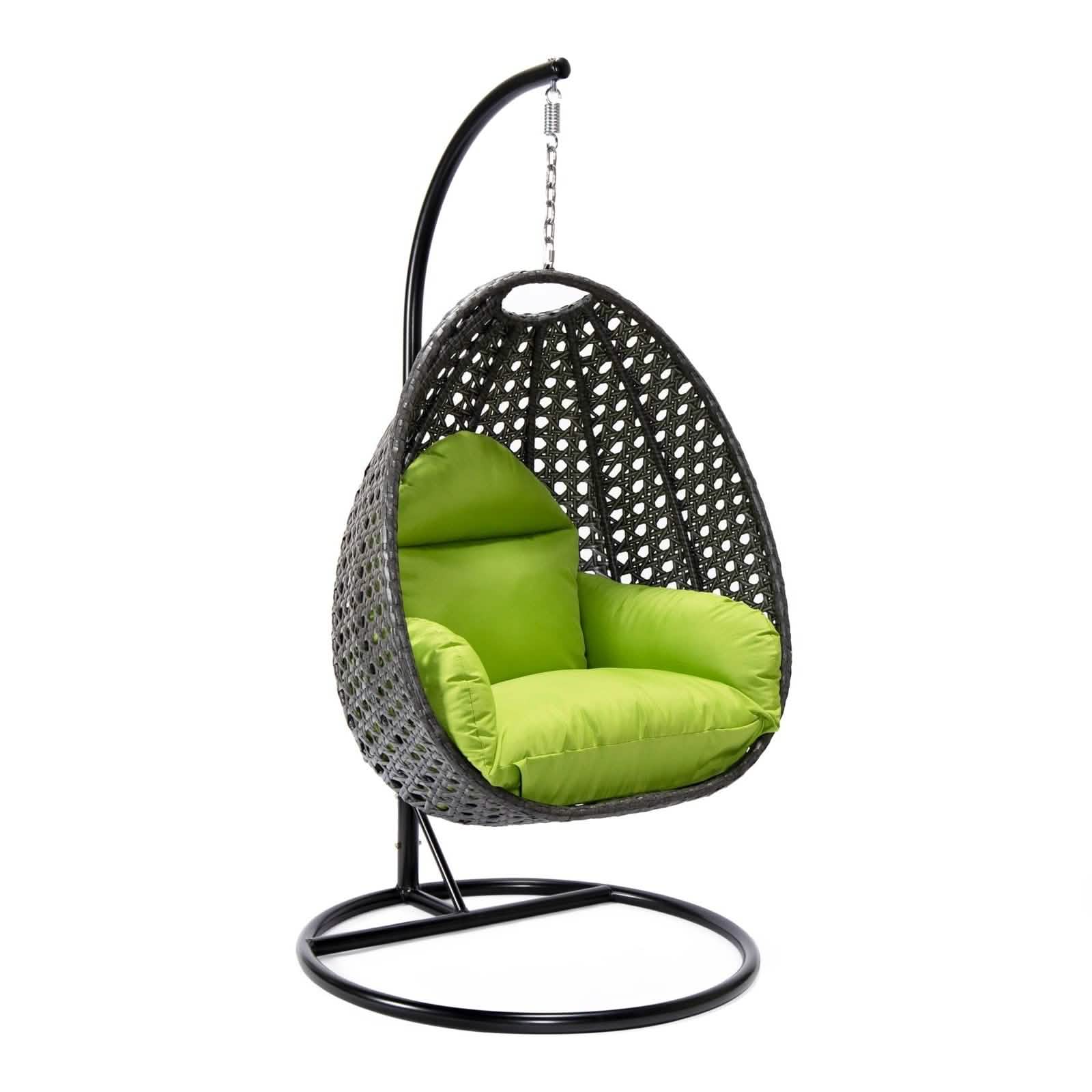 Charcoal Wicker Hanging Single Egg Swing Chair With Cushions Light Green Leisuremod
