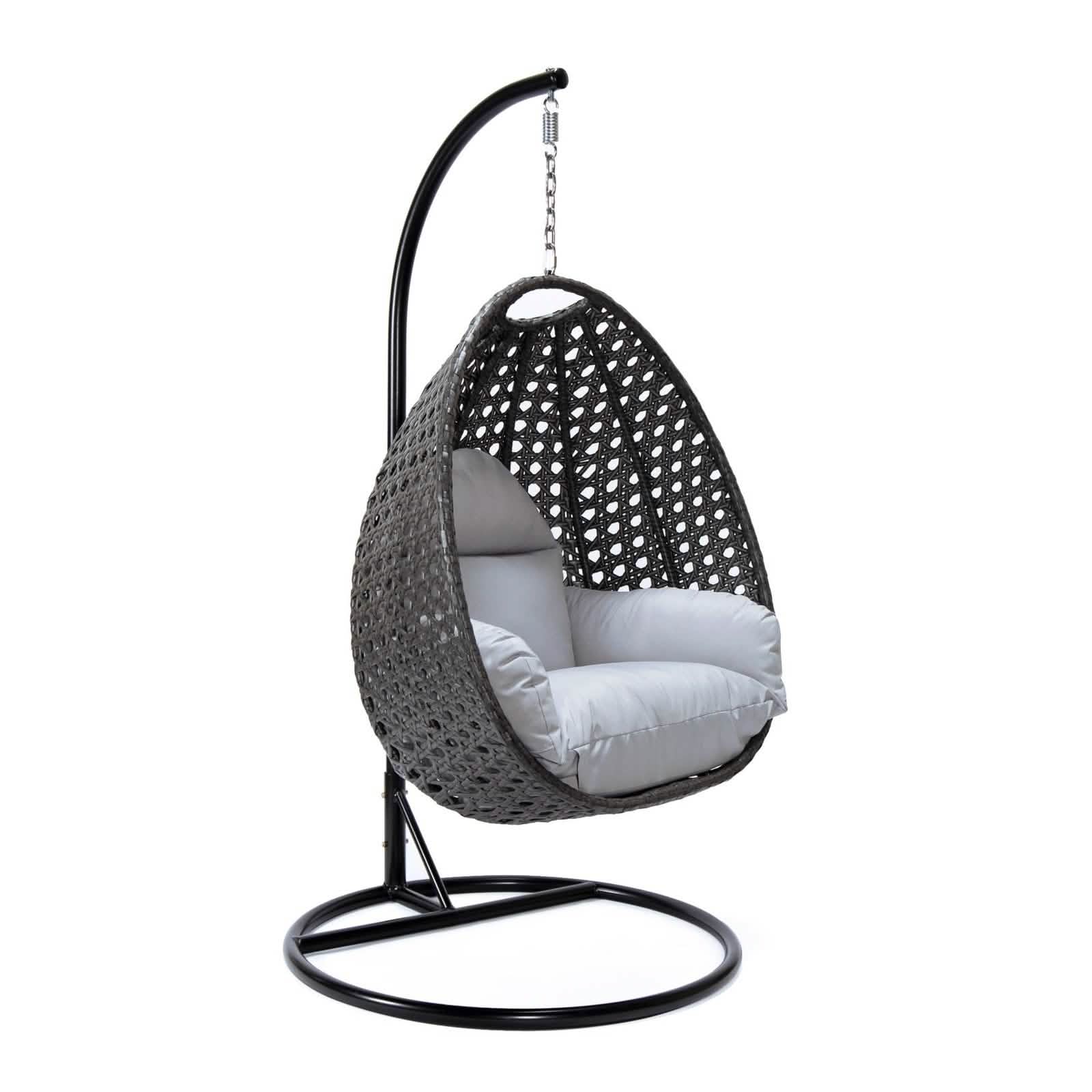Charcoal Wicker Hanging Single Egg Swing Chair With Cushions Light Grey Leisuremod