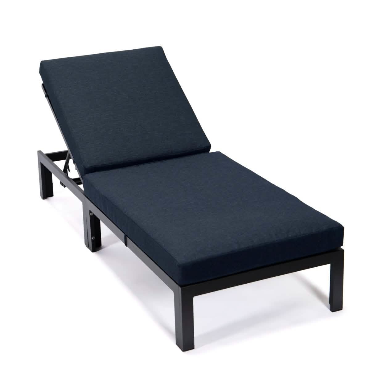 Chelsea Aluminum Outdoor Chaise Lounge Chair with Removable Cushions Black Black Lounge Chair Leisuremod