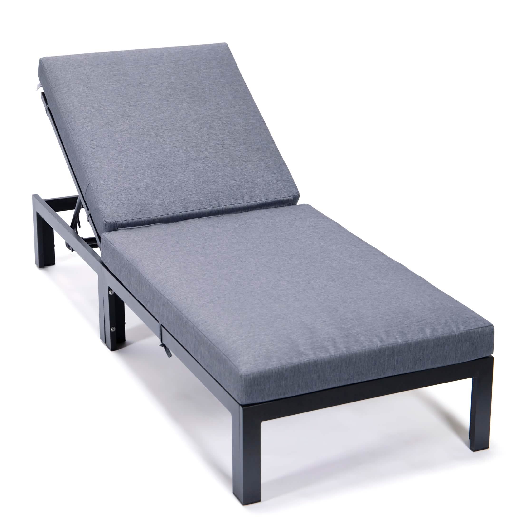 Chelsea Aluminum Outdoor Chaise Lounge Chair with Removable Cushions Black Blue Lounge Chair Leisuremod
