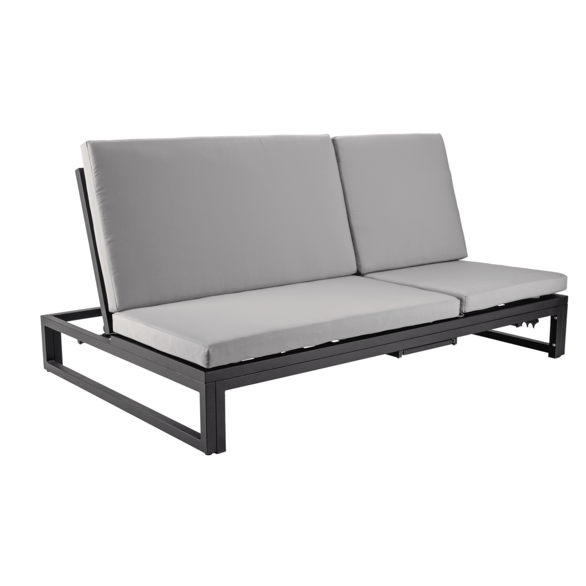 Chelsea Aluminum Outdoor 2 in 1 Convertible Sofa and Double Chaise Lounge Chair with Removable Cushions Black Light Grey Lounge Chair Leisuremod