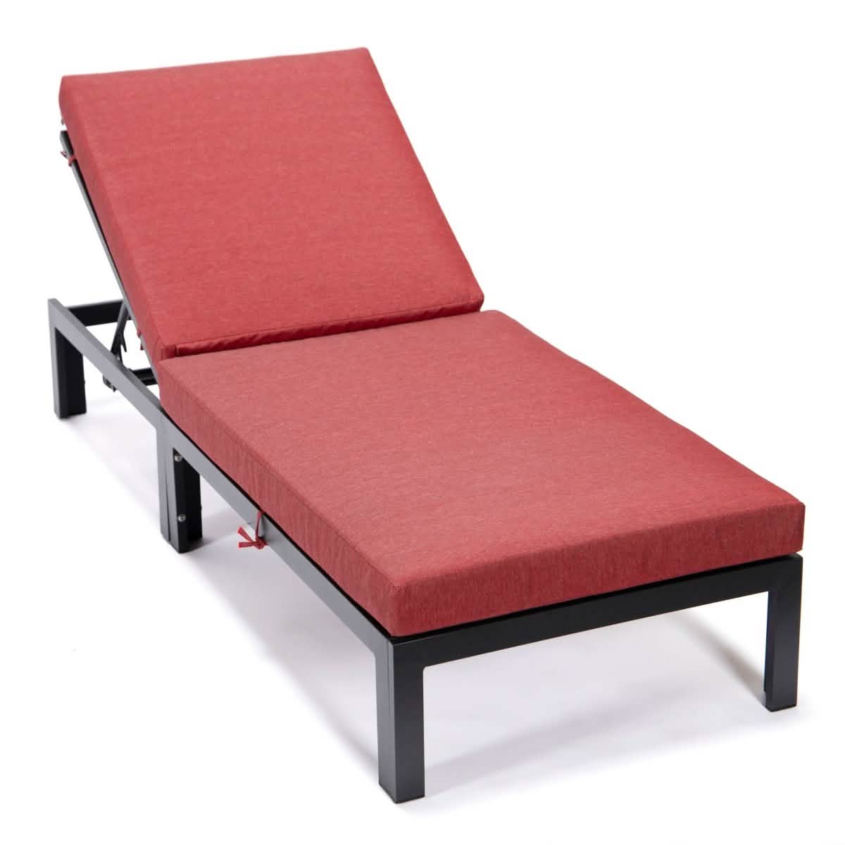 Chelsea Aluminum Outdoor Chaise Lounge Chair with Removable Cushions Black Red Lounge Chair Leisuremod