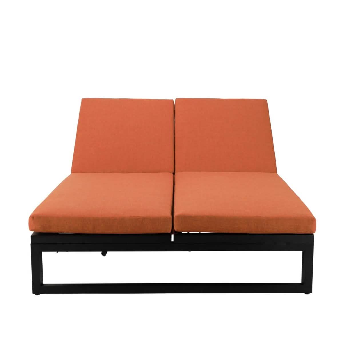 Chelsea Aluminum Outdoor 2 in 1 Convertible Sofa and Double Chaise Lounge Chair with Removable Cushions Black Light Grey Lounge Chair Leisuremod