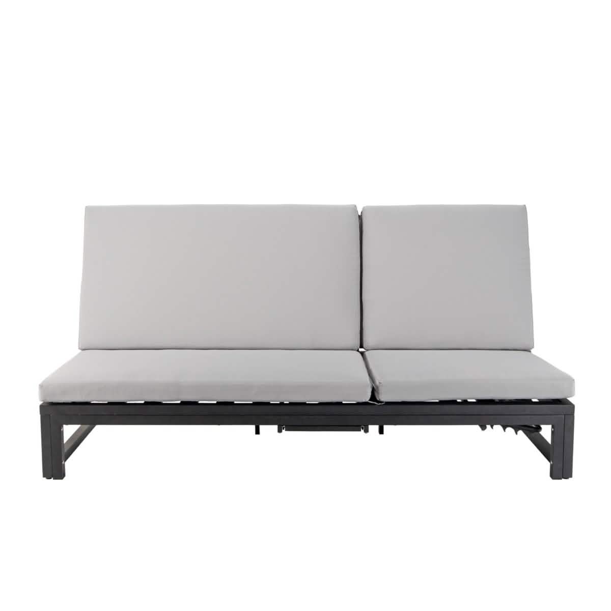 Chelsea Aluminum Outdoor 2 in 1 Convertible Sofa and Double Chaise Lounge Chair with Removable Cushions Black Light Grey Lounge Chair Leisuremod