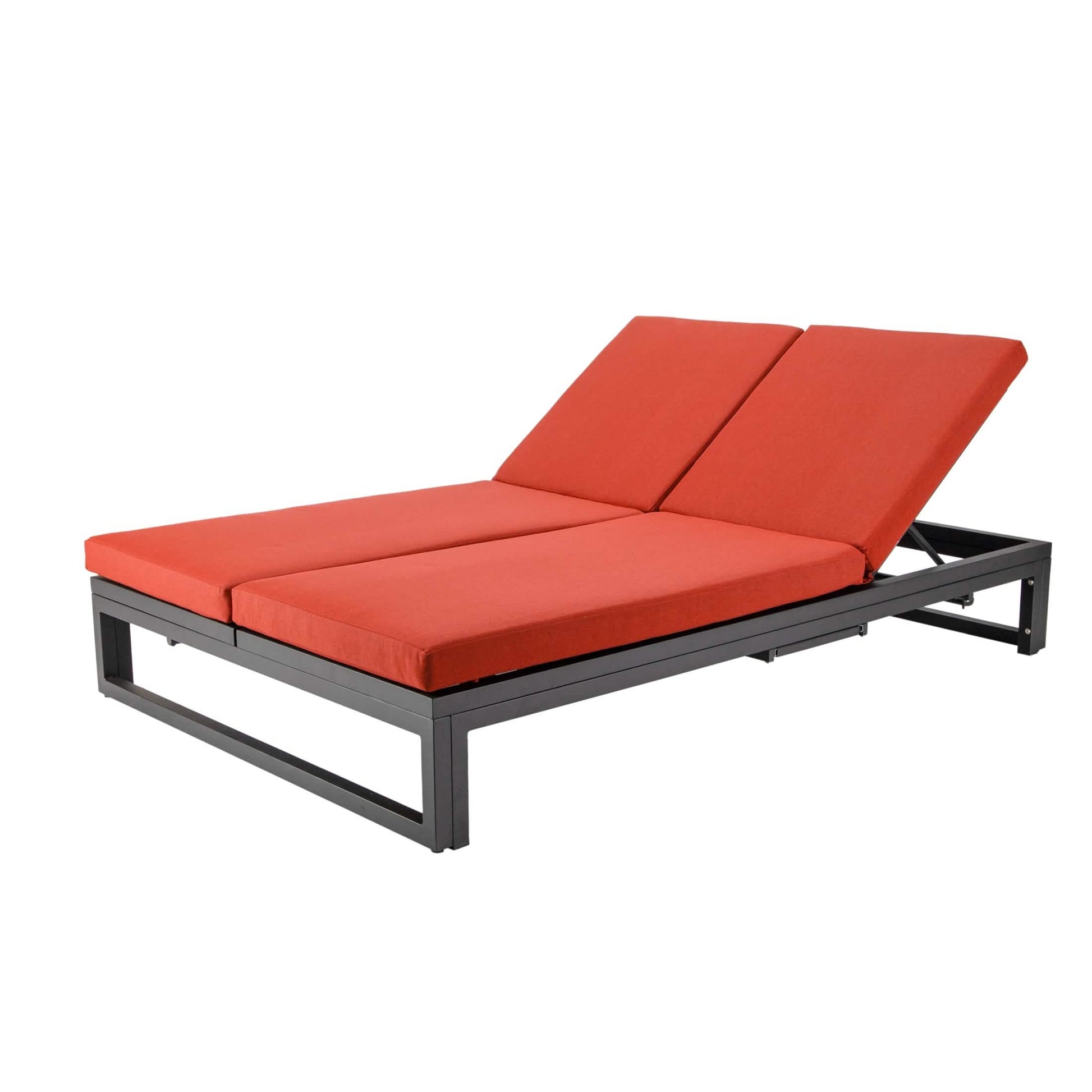 Chelsea Aluminum Outdoor 2 in 1 Convertible Sofa and Double Chaise Lounge Chair with Removable Cushions Black Orange Lounge Chair Leisuremod