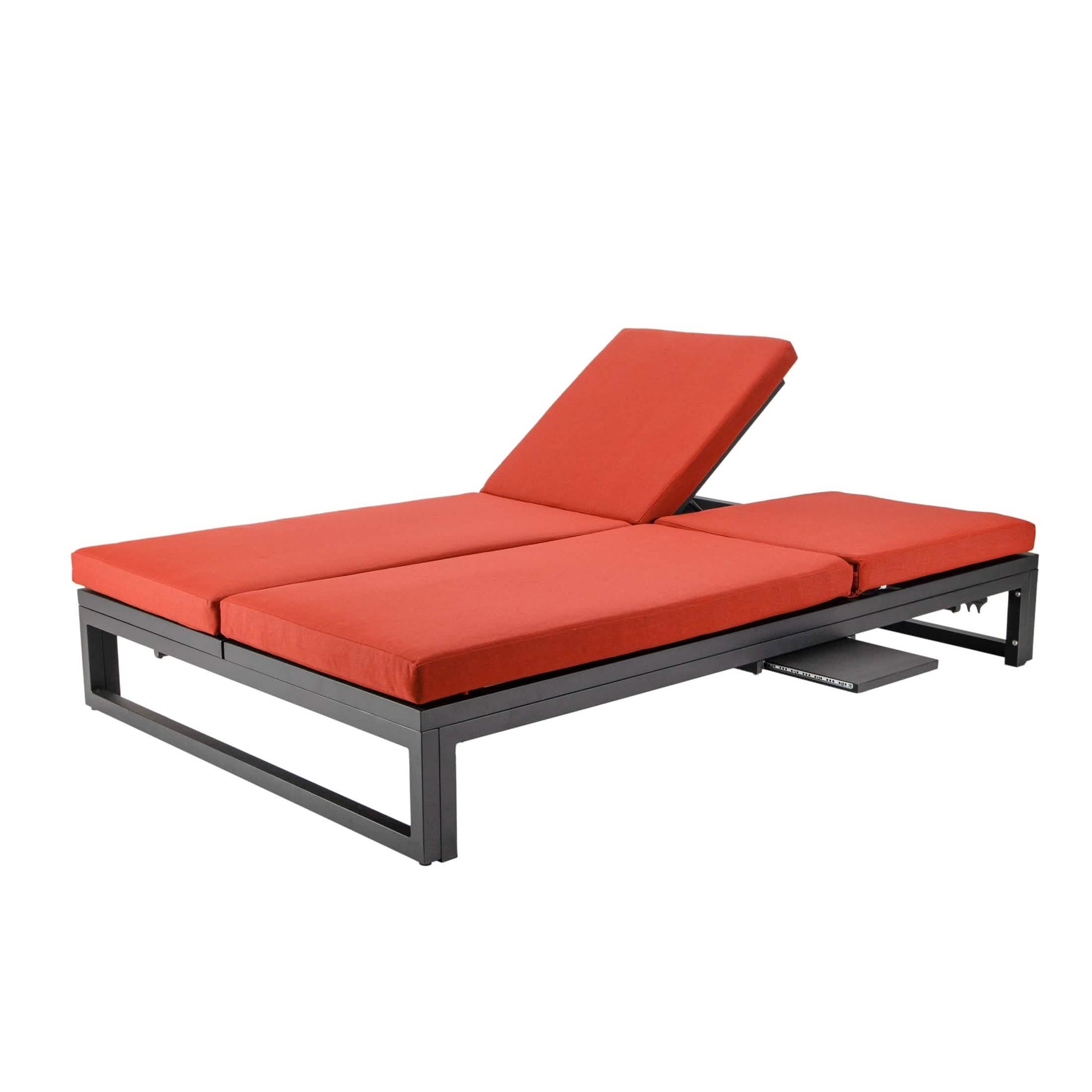 Chelsea Aluminum Outdoor 2 in 1 Convertible Sofa and Double Chaise Lounge Chair with Removable Cushions Black Orange Lounge Chair Leisuremod