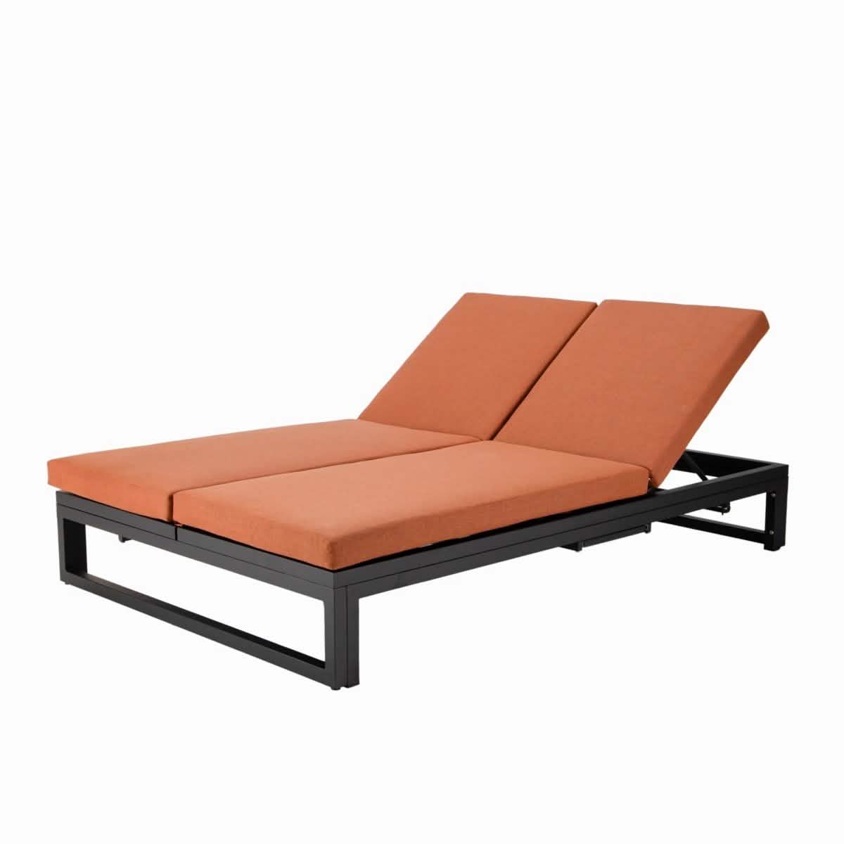 Chelsea Aluminum Outdoor 2 in 1 Convertible Sofa and Double Chaise Lounge Chair with Removable Cushions Black Light Grey Lounge Chair Leisuremod