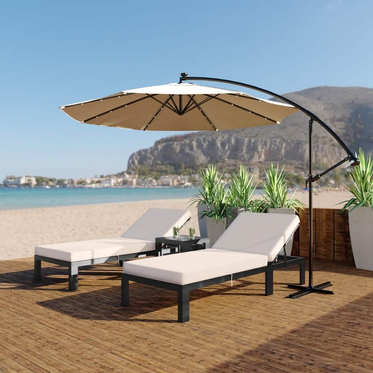 Chelsea Aluminum Outdoor Chaise Lounge Chair with Removable Cushions Black Beige Lounge Chair Leisuremod
