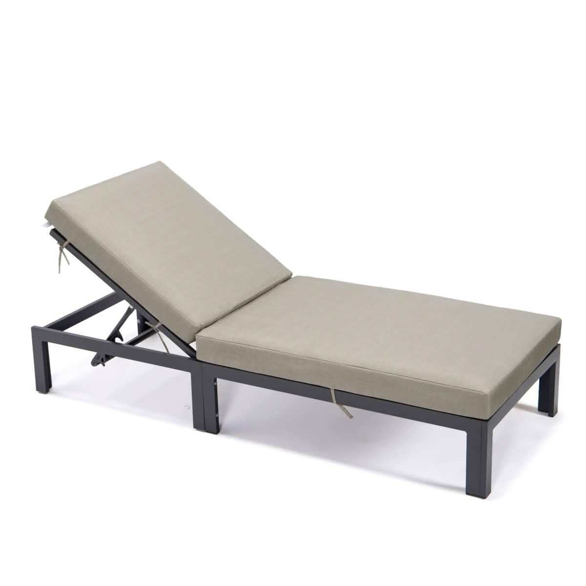 Chelsea Aluminum Outdoor Chaise Lounge Chair with Removable Cushions Black Beige Lounge Chair Leisuremod