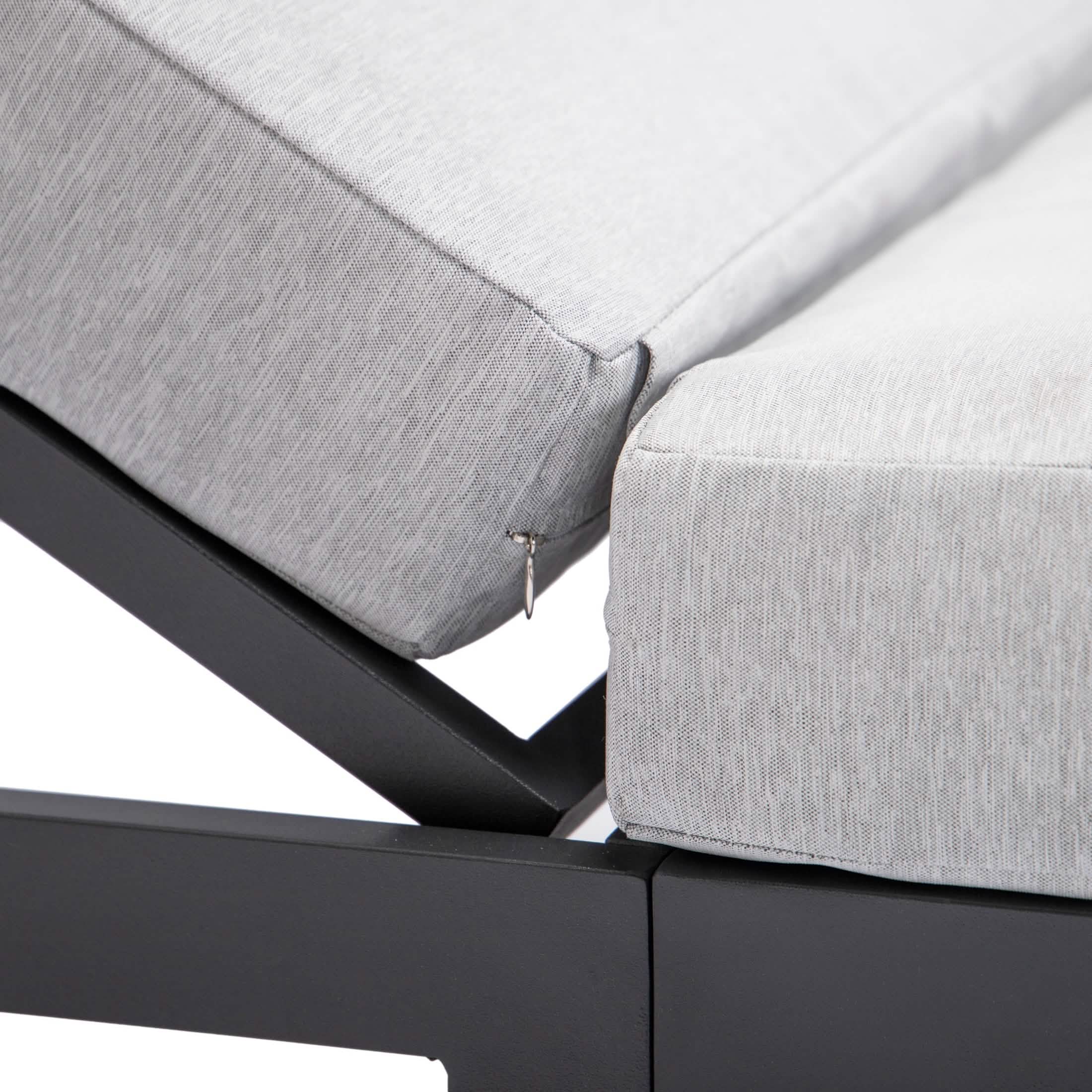 Chelsea Aluminum Outdoor Chaise Lounge Chair with Removable Cushions Black Light Grey Lounge Chair Leisuremod