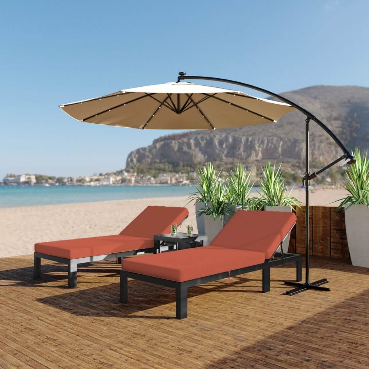 Chelsea Aluminum Outdoor Chaise Lounge Chair with Removable Cushions Black Orange Lounge Chair Leisuremod