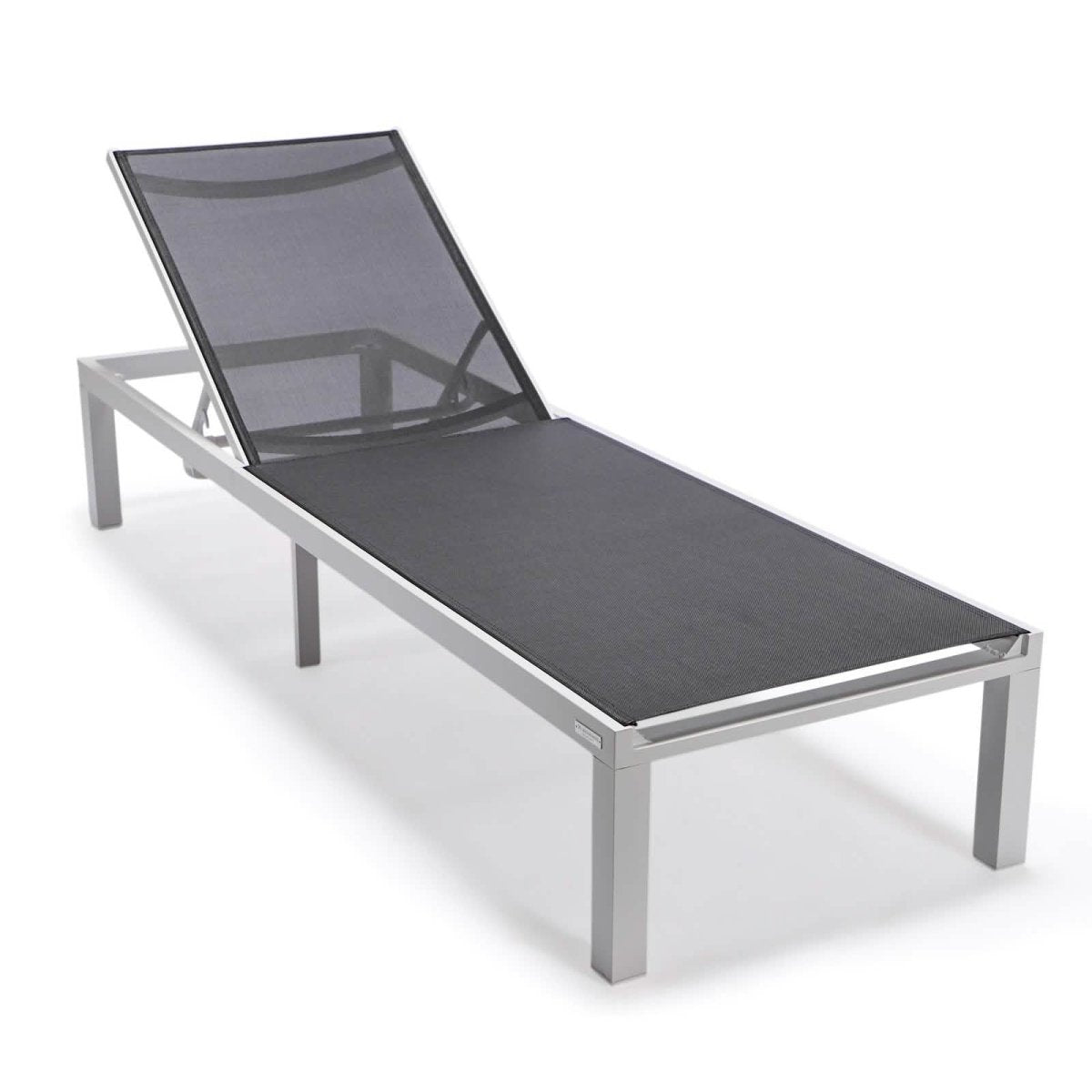 Marlin Modern White Aluminum Outdoor Chaise Lounge Chair With Square Fire Pit Side Table Set of 2 Burgundy Leisuremod