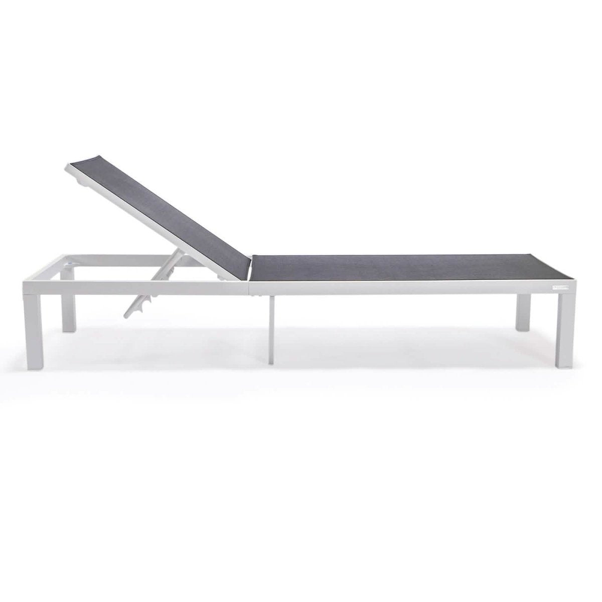 Marlin Modern White Aluminum Outdoor Chaise Lounge Chair With Square Fire Pit Side Table Set of 2 Burgundy Leisuremod