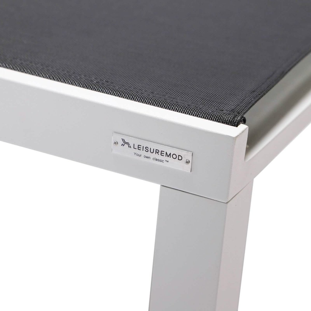 Marlin Modern White Aluminum Outdoor Chaise Lounge Chair With Square Fire Pit Side Table Set of 2 Black Leisuremod