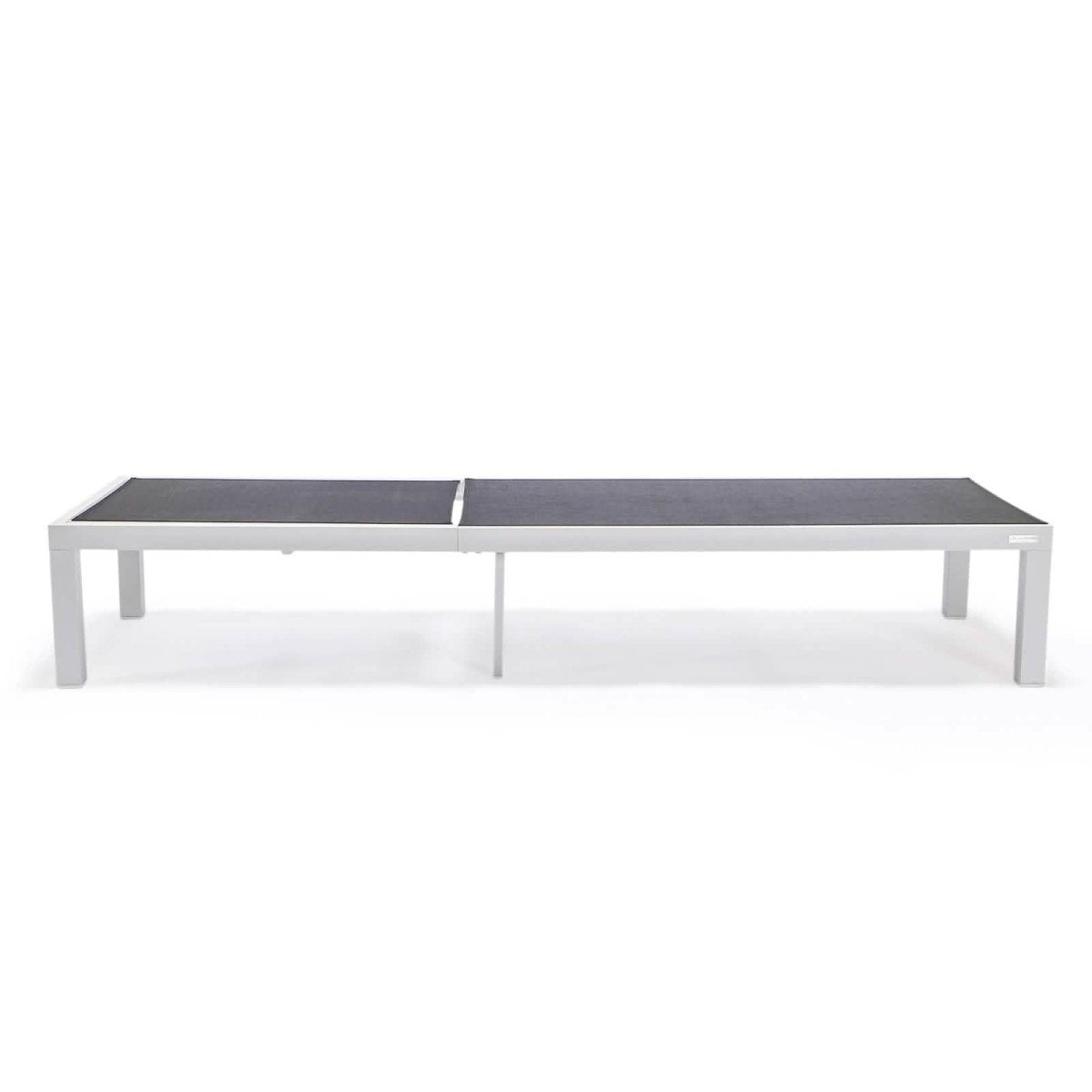 Marlin Modern White Aluminum Outdoor Chaise Lounge Chair With Square Fire Pit Side Table Set of 2 Black Leisuremod