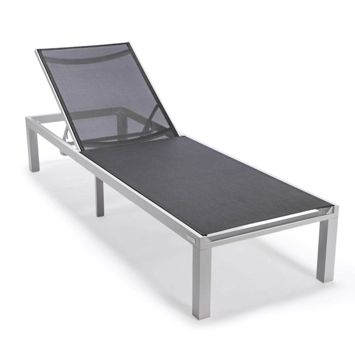 Marlin Modern White Aluminum Outdoor Chaise Lounge Chair With Square Fire Pit Side Table Set of 2 Black Leisuremod